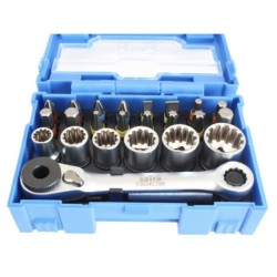 Sada bitov a nástrčných hlavíc 1/4", TORX a XZN, rôzne profily, s račňou 24 kusov SATRA