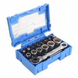 Sada bitov a nástrčných hlavíc 1/4", TORX a XZN, rôzne profily, s račňou 24 kusov SATRA