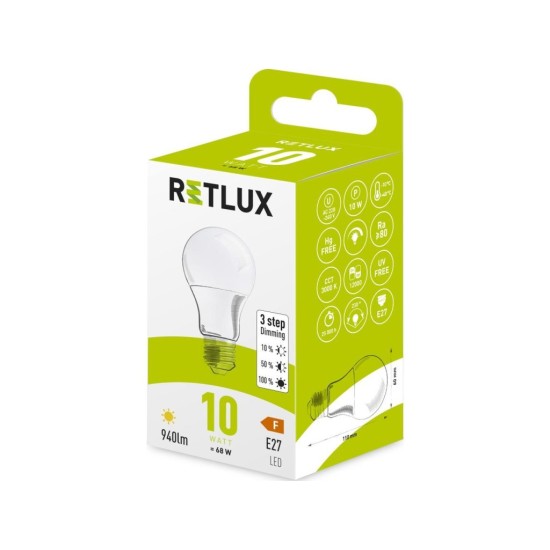 LED žiarovka stmievateľná 3 stupňová DIMM 10 W E27 A60 WW RLL 499 RETLUX LED žiarovka stmievateľná 3 stupňová DIMM 10 W E27 A60 WW RLL 499 RETLUX