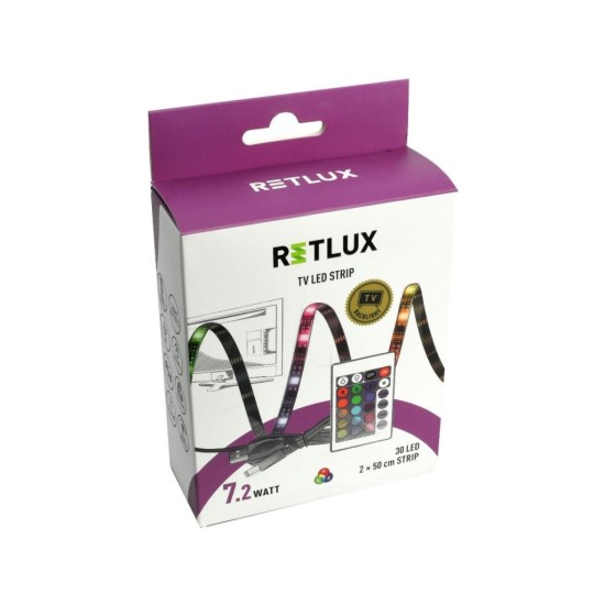 USB LED pásik 30LED RGB 2×50 cm, diaľkové ovládanie RETLUX RLS 102