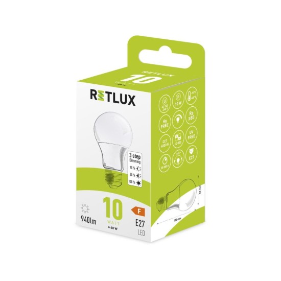 LED žiarovka stmievateľná 3 stupňová DIMM 10 W E27 A60 CW RLL 450 RETLUX