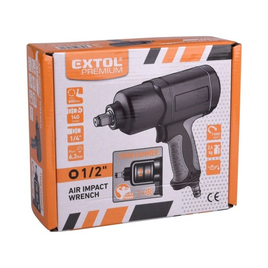 Rázový uťahovák, 1/2", kompozitný, pneumatika, 800Nm EXTOL PREMIUM