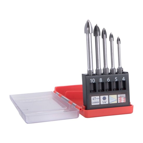 Karbidové vrtáky do skla a keramiky, sada 5ks, ø4-5-6-8-10mm EXTOL PREMIUM