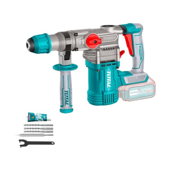 Kladivo vrtací a sekací AKU, SDS Plus, Brushless, 20V Li-ion, 2000mAh, 4,5J, industrial, bez baterie a nabíječky TOTAL