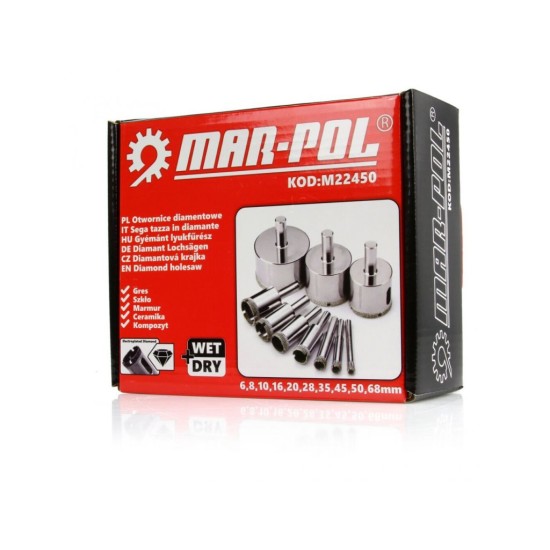 Diamantové dierovky, sada 10ks, 6-68mm, pozinkované MAR-POL Diamantové dierovky, sada 10ks, 6-68mm, pozinkované MAR-POL