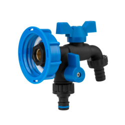 Sada pre IBC nádobu na vodu, uzáver S60x6 s otvorom 1/2", kohútik 1/2" s výstupom 2x3/4", hadicová prípojka 5/8"