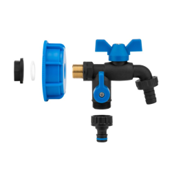 Sada pre IBC nádobu na vodu, uzáver S60x6 s otvorom 1/2", kohútik 1/2" s výstupom 2x3/4", hadicová prípojka 5/8"