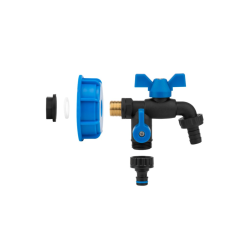 Sada pre IBC nádobu na vodu, uzáver S60x6 s otvorom 1/2", kohútik 1/2" s výstupom 2x3/4", hadicová prípojka 5/8"