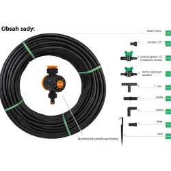 zavlažovacia súprava, odkvapkávacia hadica Water Flow Drip ø16mm 100m, 182ks príslušenstvo a zavlažovací časovač BRADAS