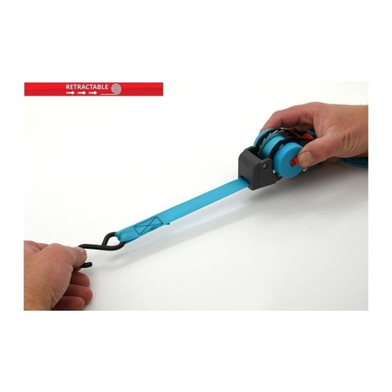 Samonavíjacia račňový a háčikový popruh 100daN 2m TÜV BLUE WAY COMPASS