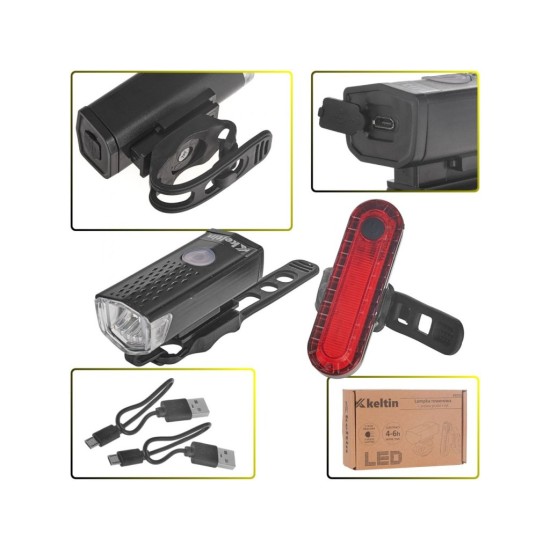 Svetlo na bicykel, sada vpredu 900mAh, zadné 400mAh KELTIN Svetlo na bicykel, sada vpredu 900mAh, zadné 400mAh KELTIN