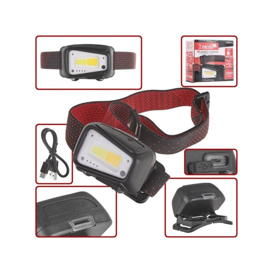 Čelovka so snímačom pohybu, COB LED 5W+3W, 520lm, USB nabíjanie TVARDY Čelovka so snímačom pohybu, COB LED 5W+3W, 520lm, USB nabíjanie TVARDY