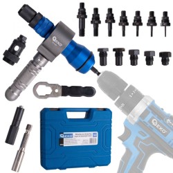 Nitovací nástavec na vŕtačku, sada na matice M3-M12 a trhacie nity 2,4-6,4mm GEKO