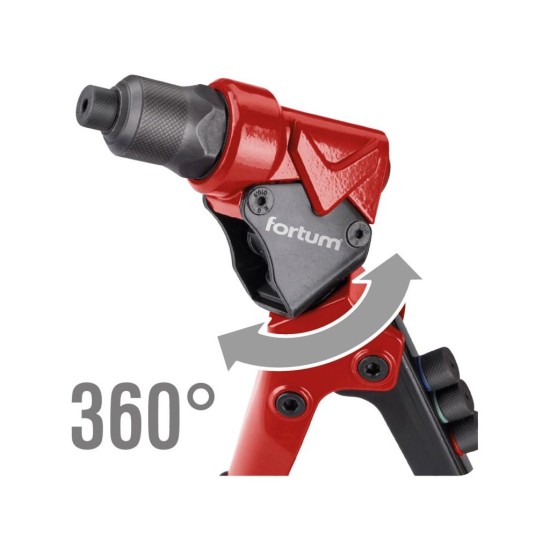 Nitovacie kliešte s otočnou hlavou COMBO, na nit. matice M3-M6 a trhacie nity 2,4-4,8mm FORTUM Nitovacie kliešte s otočnou hlavou COMBO, na nit. matice M3-M6 a trhacie nity 2,4-4,8mm FORTUM