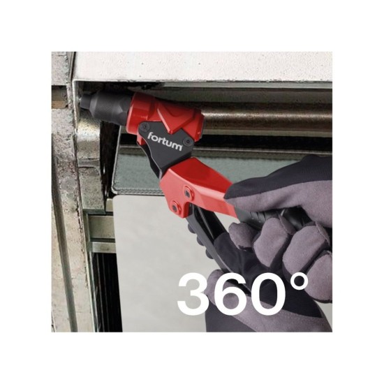 Nitovacie kliešte s otočnou hlavou COMBO, na nit. matice M3-M6 a trhacie nity 2,4-4,8mm FORTUM
