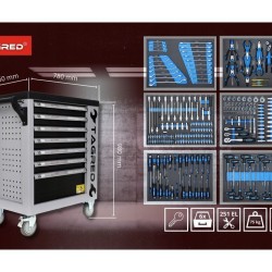 Dielenská mobilná skrinka, 7 zásuviek, sada náradia 251ks TAGRED