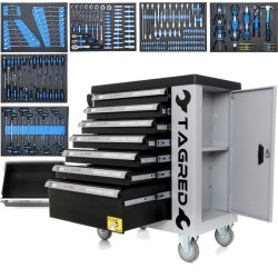 Dielenská mobilná skrinka, 7 zásuviek, sada náradia 251ks TAGRED