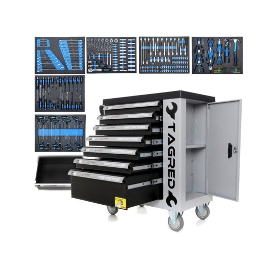 Dielenská mobilná skrinka, 7 zásuviek, sada náradia 251ks TAGRED