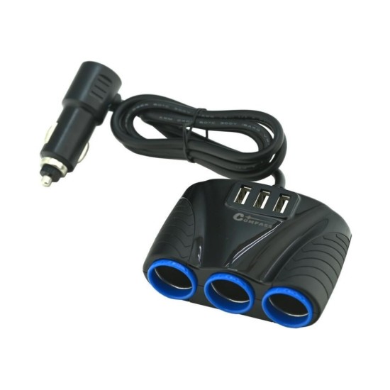 Rozbočovač autozapaľovačov 12/24V a 3x COMPASS USB konektor Rozbočovač autozapaľovačov 12/24V a 3x COMPASS USB konektor