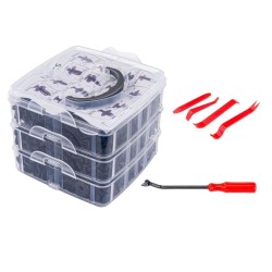 Plastové spojovací kolíky, příchytky, nástroje na demontáž, sada 635ks RED TECHNIC
