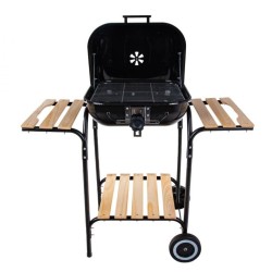 Gril na drevené uhlie, s nastaviteľným roštom 40x40cm, vekom a drevenými policami GEKO Gril na drevené uhlie, s nastaviteľným roštom 40x40cm, vekom a drevenými policami GEKO