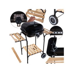 Gril na drevené uhlie, s nastaviteľným roštom 40x40cm, vekom a drevenými policami GEKO Gril na drevené uhlie, s nastaviteľným roštom 40x40cm, vekom a drevenými policami GEKO