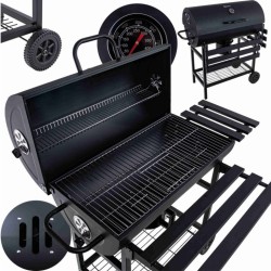 Gril na drevené uhlie, s roštom 70x35cm, teplomer, veko a police GEKO