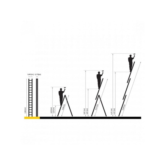 Hliníkový rebrík 3x11 PRO, 3-dielny DRABEST