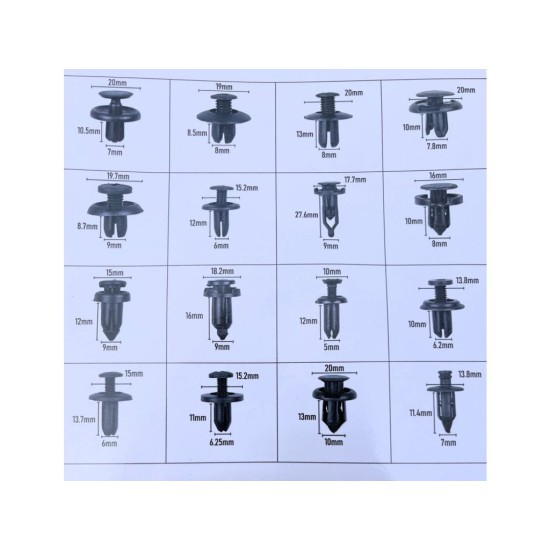 Plastové spojovacie kolíky, spojovacie prvky, demontážne nástroje, sada 655ks GEKO