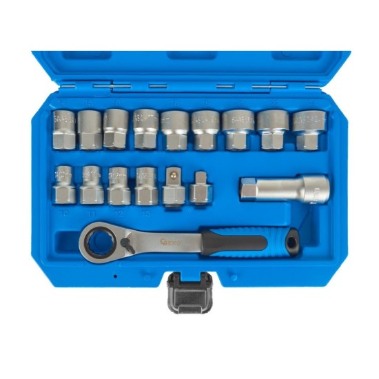 Gola sada s račňou, hlava s profilom Gear Lock 10-24mm, sada 17ks GEKO