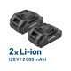 BEZUHLÍKOVÝ akumulátorový vŕtací skrutkovač, 20 V Li-ion, 2×2 Ah EXTOL CRAFT