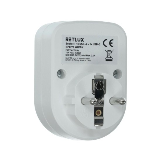 Zásuvka s 2xUSB RPC 70 WH, 5 V / 2100 mA RETLUX Zásuvka s 2xUSB RPC 70 WH, 5 V / 2100 mA RETLUX