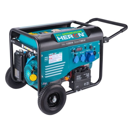 Plynový a benzínový generátor (LPG/NG), 17HP/8,2kW, elektrický štartér, pripravený na ATS, podvozok HERON