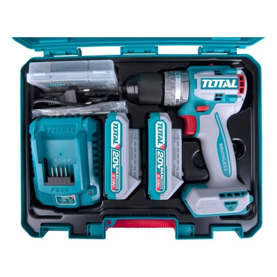 Aku vrtací šroubovák s příklepem, brushless, 20V Li-ion (2x), industrial TOTAL Aku vrtací šroubovák s příklepem, brushless, 20V Li-ion (2x), industrial TOTAL