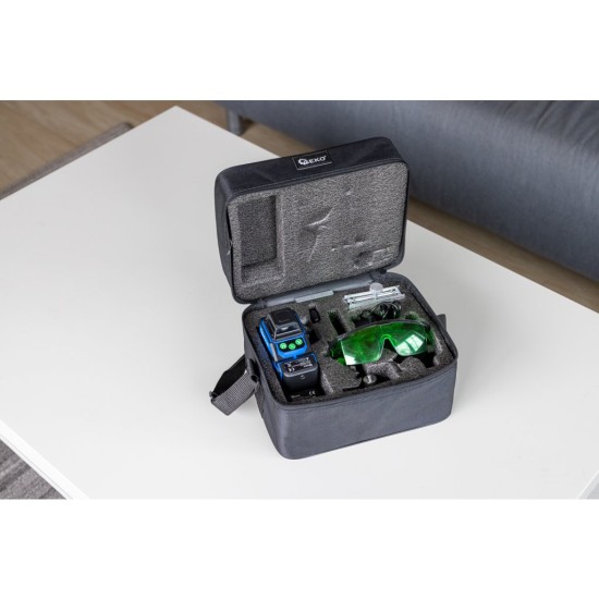 Cross Line Laser 360°, samonivelačný, 4D, zelený, 2x Li-ion, kryt, príslušenstvo - GEKO Cross Line Laser 360°, samonivelačný, 4D, zelený, 2x Li-ion, kryt, príslušenstvo - GEKO