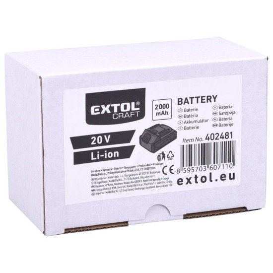 Baterie akumulátorová, Li-ion, 20 V, 2 Ah - EXTOL ENERGY