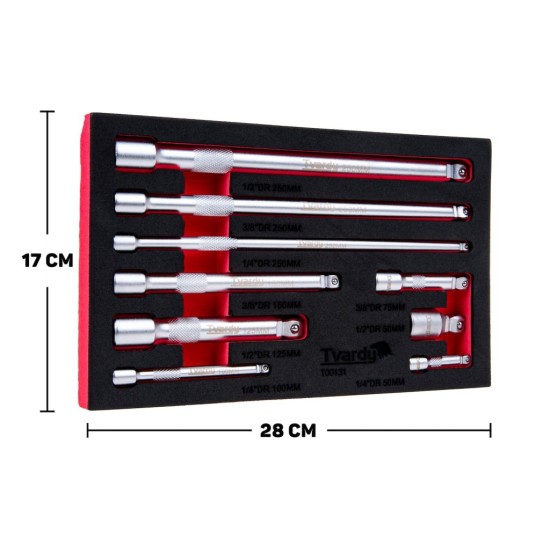 Predlžovacie nástavce 1/4", 3/8", 1/2", CrV, sada 9 ks - TVARDY Predlžovacie nástavce 1/4", 3/8", 1/2", CrV, sada 9 ks - TVARDY