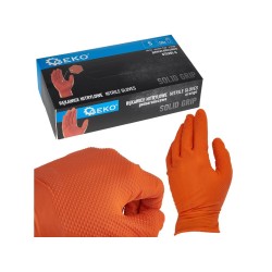 Nitrilové rukavice Solid Grip 3D, pevné, odolné voči chemikáliám, 50 ks, oranžové, veľkosť S - GEKO