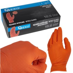 Nitrilové rukavice Solid Grip 3D, pevné, odolné voči chemikáliám, 50 ks, oranžové, veľkosť L - GEKO Nitrilové rukavice Solid Grip 3D, pevné, odolné voči chemikáliám, 50 ks, oranžové, veľkosť L - GEKO