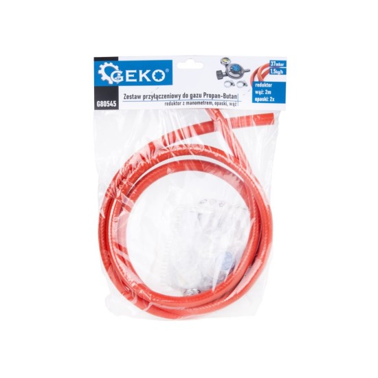 Sada na pripojenie propánovej plynovej fľaše (regulátor s manometrom, svorky, hadica 2 m) - GEKO Sada na pripojenie propánovej plynovej fľaše (regulátor s manometrom, svorky, hadica 2 m) - GEKO