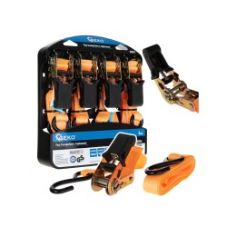 Pás upínací ráčnový, s háky, 25 mm × 4,5 m, 700 kg, sada 4 ks - GEKO