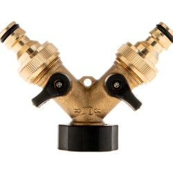 Rozdělovač na kohoutek 2-cestný, vnitřní závit 3/4", 2× vnější závit 3/4" s ventily a konektory - GEKO Rozdělovač na kohoutek 2-cestný, vnitřní závit 3/4", 2× vnější závit 3/4" s ventily a konektory - GEKO
