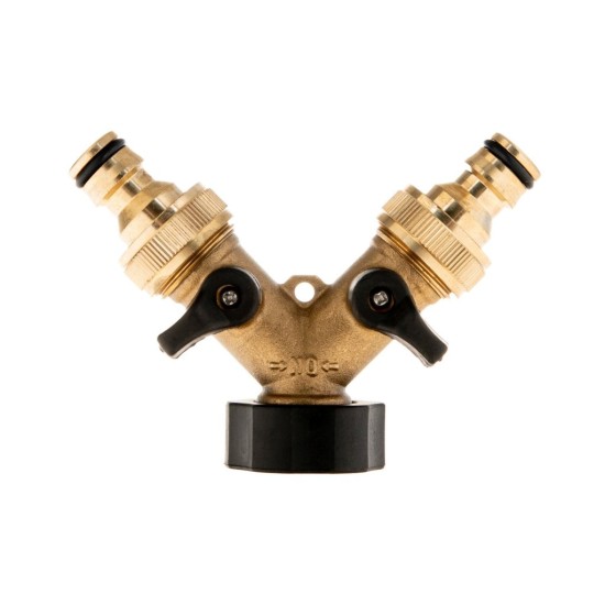 Rozdělovač na kohoutek 2-cestný, vnitřní závit 3/4", 2× vnější závit 3/4" s ventily a konektory - GEKO Rozdělovač na kohoutek 2-cestný, vnitřní závit 3/4", 2× vnější závit 3/4" s ventily a konektory - GEKO