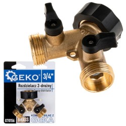 Rozdělovač na kohoutek 2-cestný, vnitřní závit 3/4", 2× vnější závit 3/4" s ventily - GEKO
