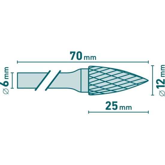 Fréza karbidová, ostrý oblouk, ø 12x25 mm, stopka 6 mm - EXTOL INDUSTRIAL Fréza karbidová, ostrý oblouk, ø 12x25 mm, stopka 6 mm - EXTOL INDUSTRIAL