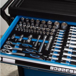 Dílenská pojízdná skříňka, 7 zásuvek, sada nářadí 258 ks - MAR-POL