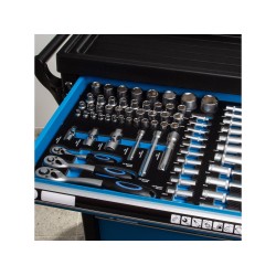 Dílenská pojízdná skříňka, 7 zásuvek, sada nářadí 258 ks - MAR-POL