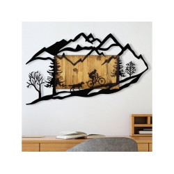 Dekorativní dřevěný nástěnný doplněk - jízda na kole v přírodě