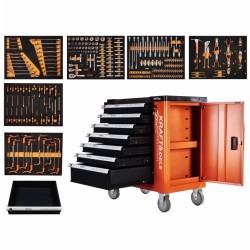 Dílenský vozík s nářadím, sada 258 ks, 7 zásuvek - KRAFT&DELE