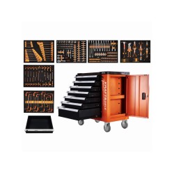 Dílenský vozík s nářadím, sada 258 ks, 7 zásuvek - KRAFT&DELE